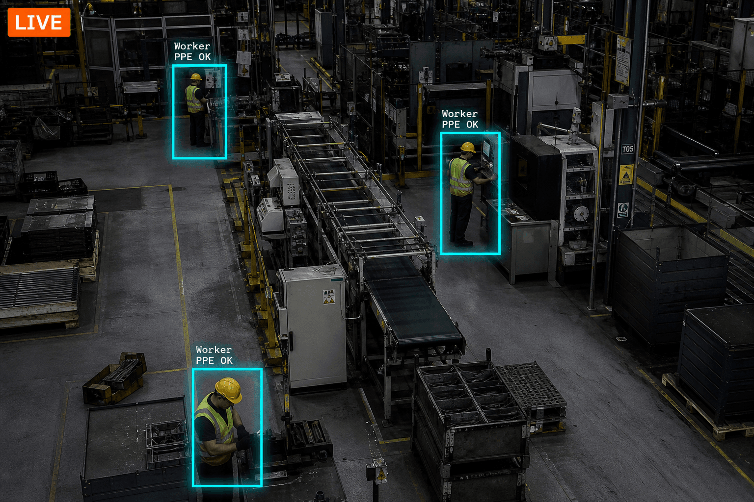 Factory floor with AI detection