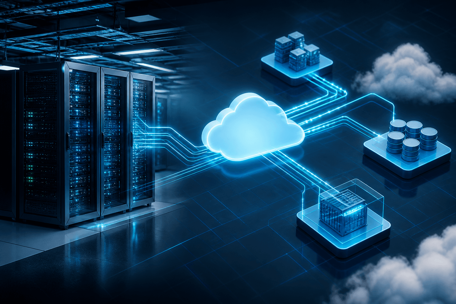 Cloud architecture connecting cloud nodes with on-premises infrastructure