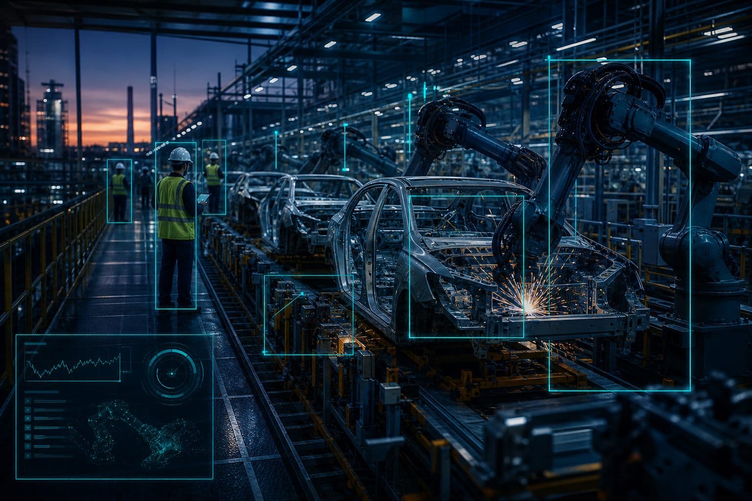 Manufacturing plant operations with AI monitoring